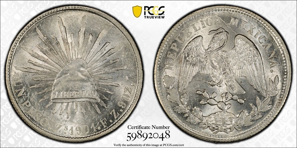 Mexico 1901-Zs FZ Peso KM-409.3 PCGS MS62 Nice Luster Beautiful Coin Die crack