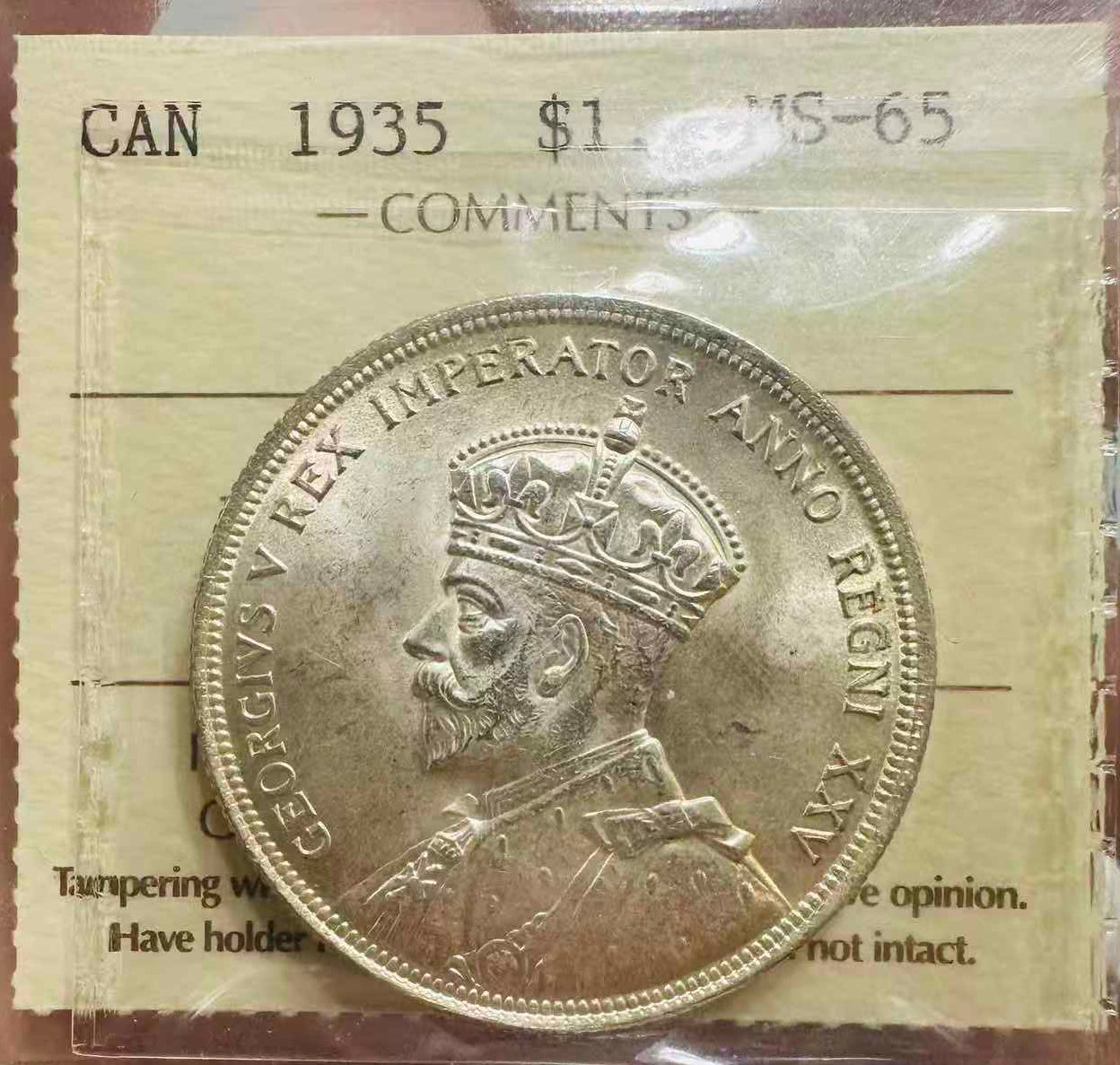 Canada 1935 Silver Dollar ICCS-MS 65