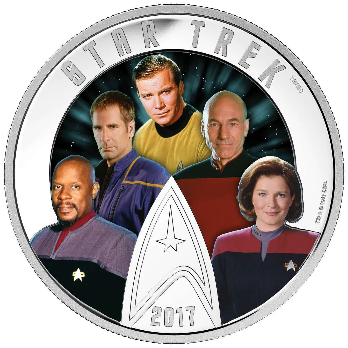 2017 $30 Star Trek Five Captains - 2 Oz Pure Silver Coloured