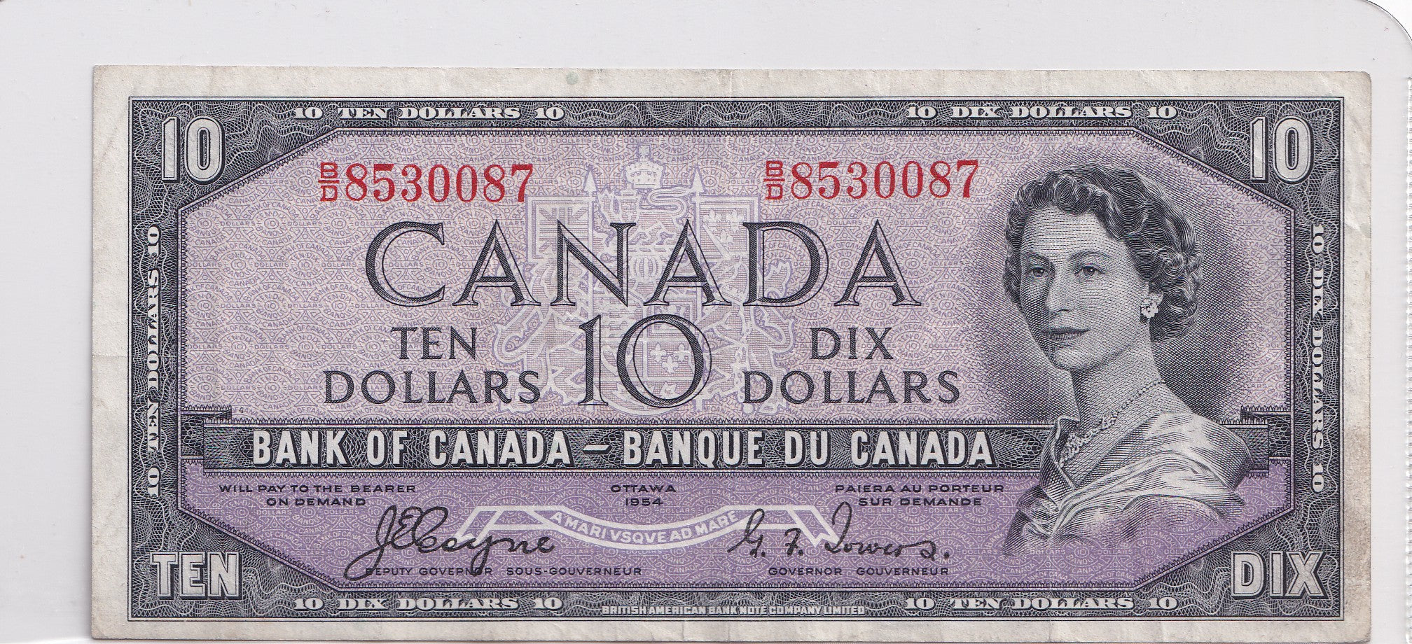 $10 1954 Bank of Canada Note Devil Face B/D Coyne-Towers, VF