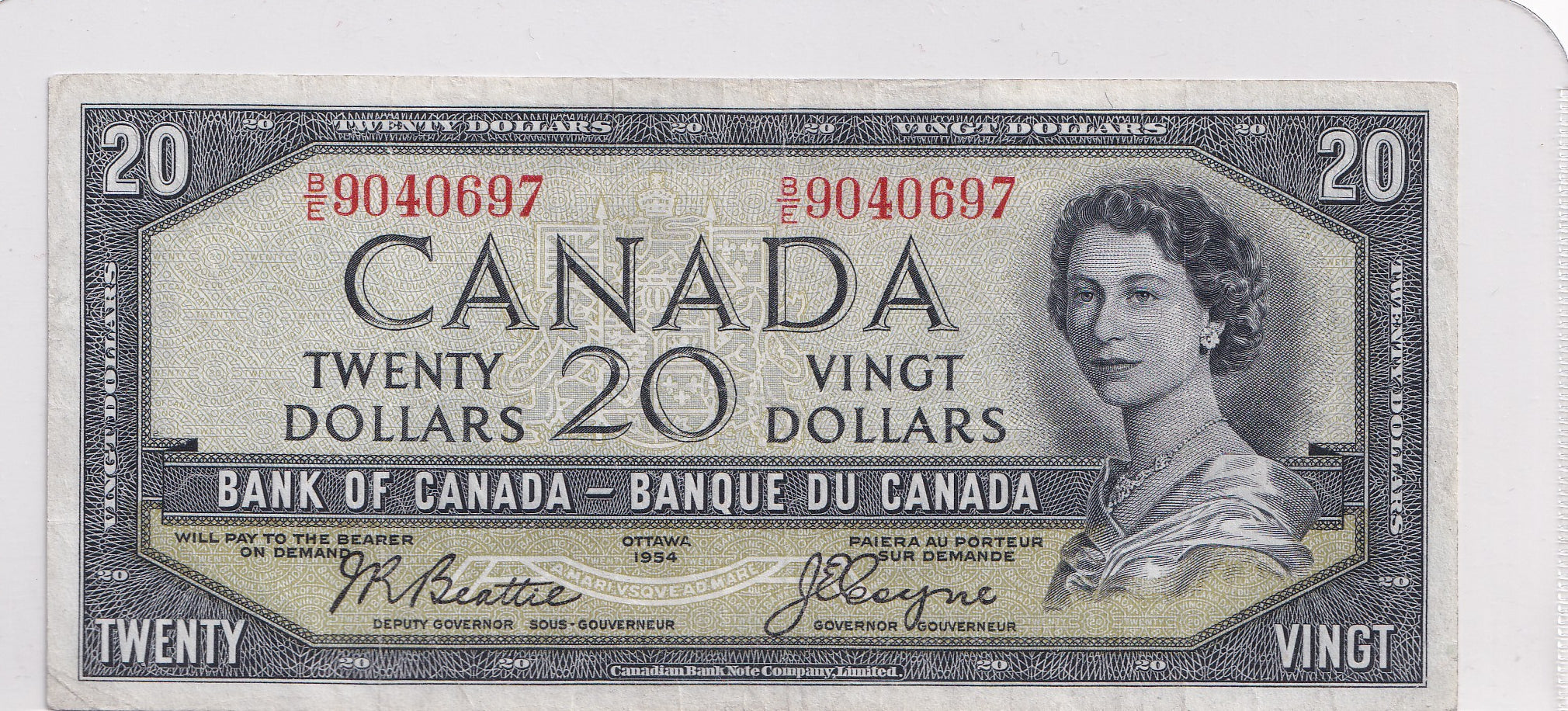 $20 1954 Bank of Canada Note Devil Face B/E Beattie-Coyne, VF