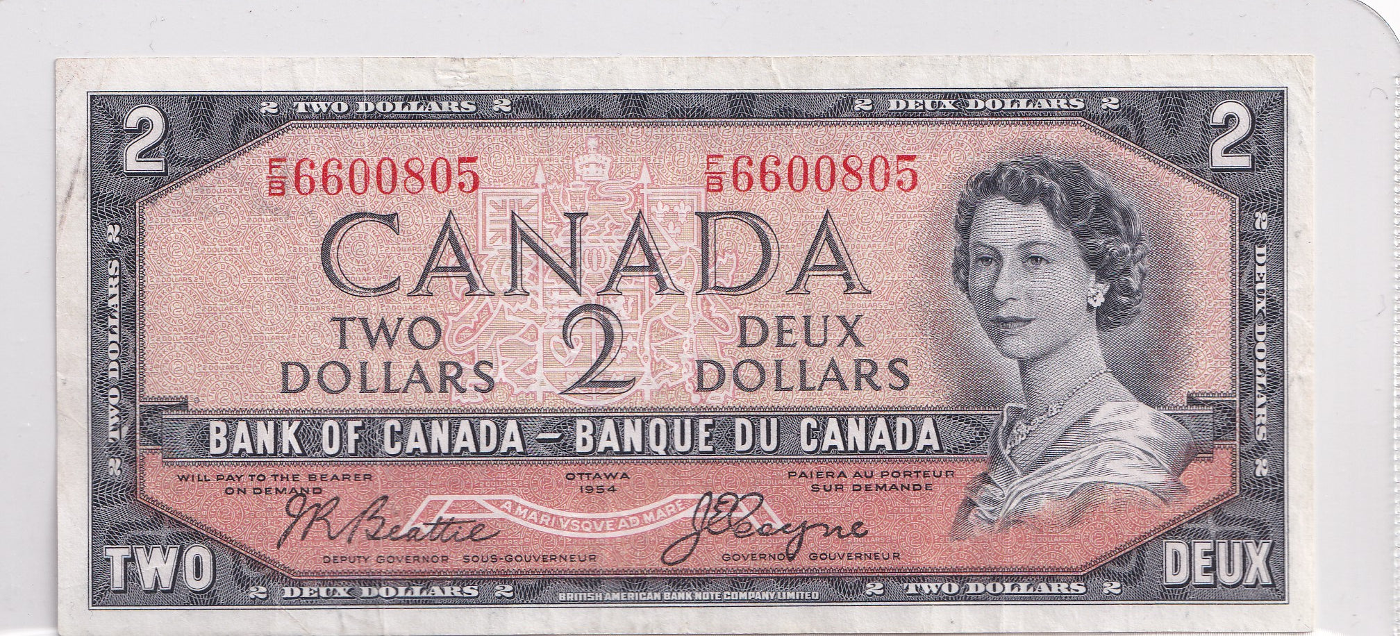 $2 1954 Bank of Canada Note Devil Face F/B Beattie-Coyne, VF