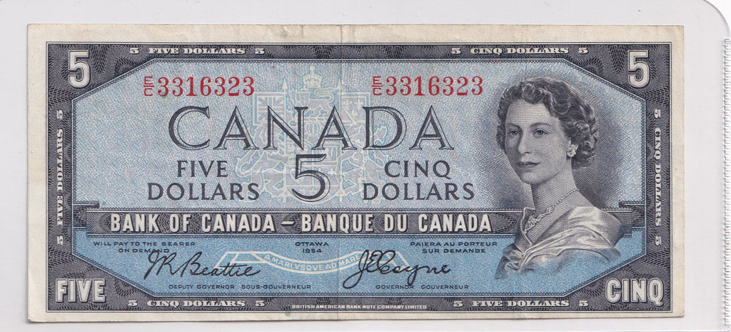 $5 1954 Bank of Canada Note Devil Face E/C Beattie-Coyne VF