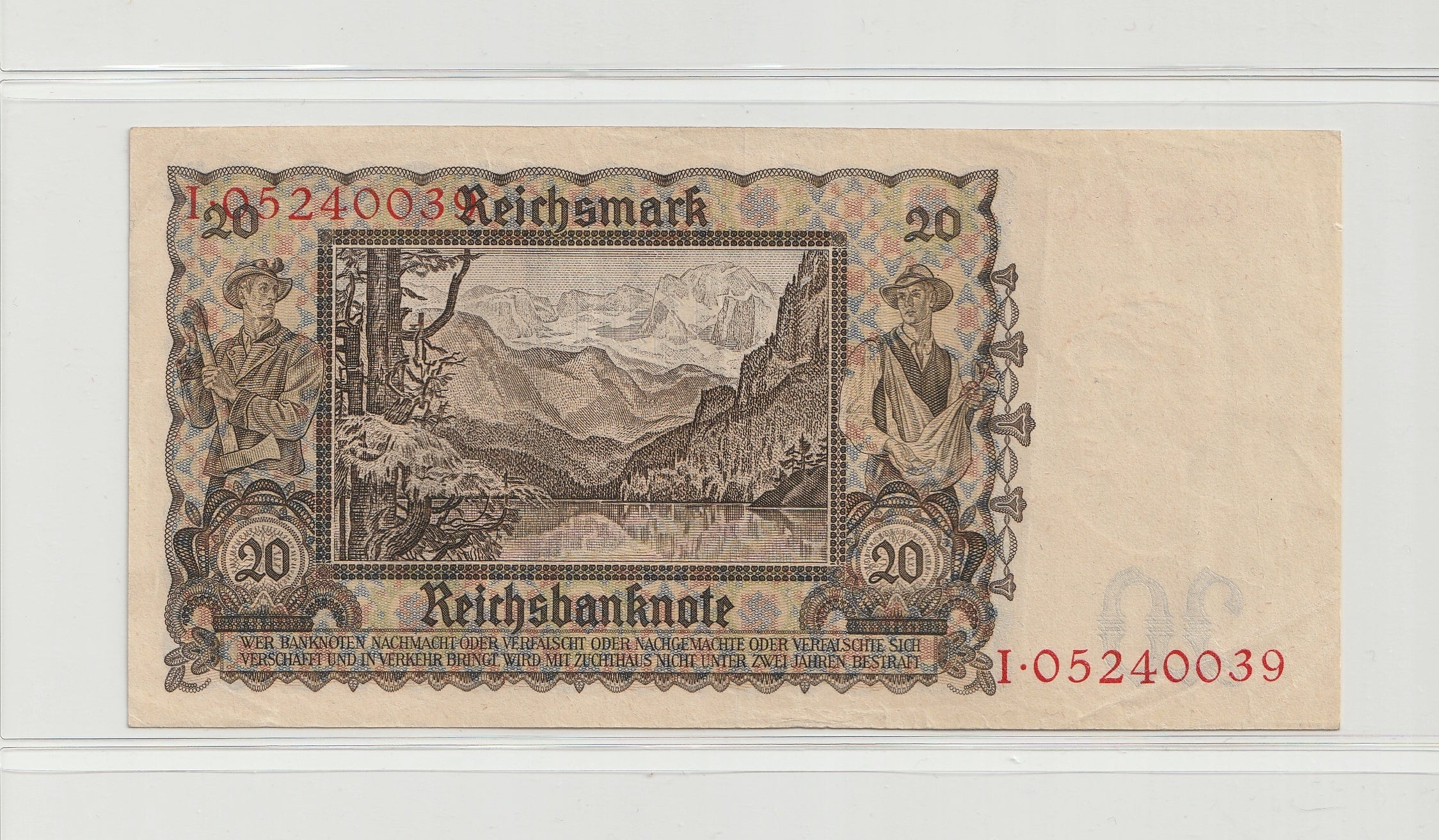 Nazi Germany Third Reich 20 Reichsmark 1939-I Berlin VF