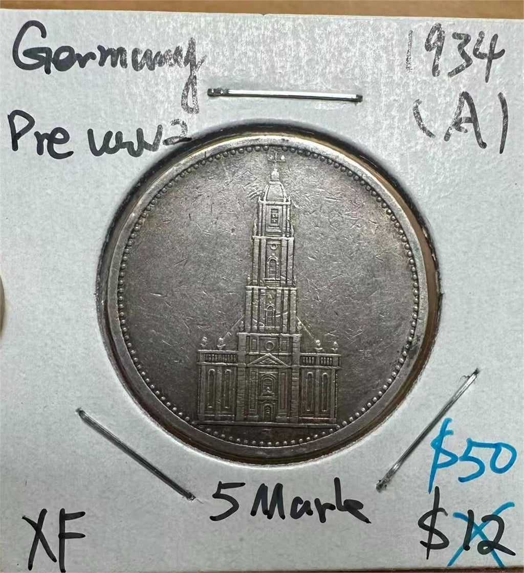 Germany 1934A Pre WW2- Third Reich Nazi 5 Reichsmark
