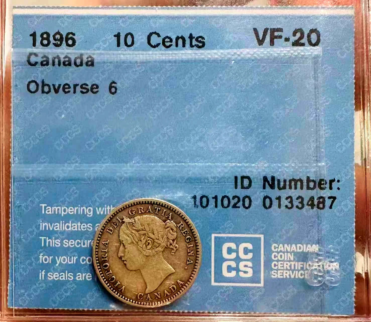 Canada 1896 Queen Victoria 10 Cents CCCS VF-20 Obv.6