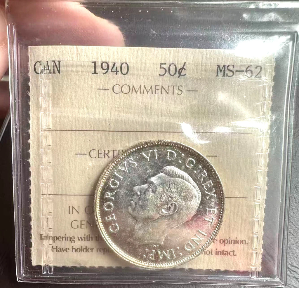 Canada 50 cents 1940 certified ICCS MS-62 80% 0.3 Oz Silver