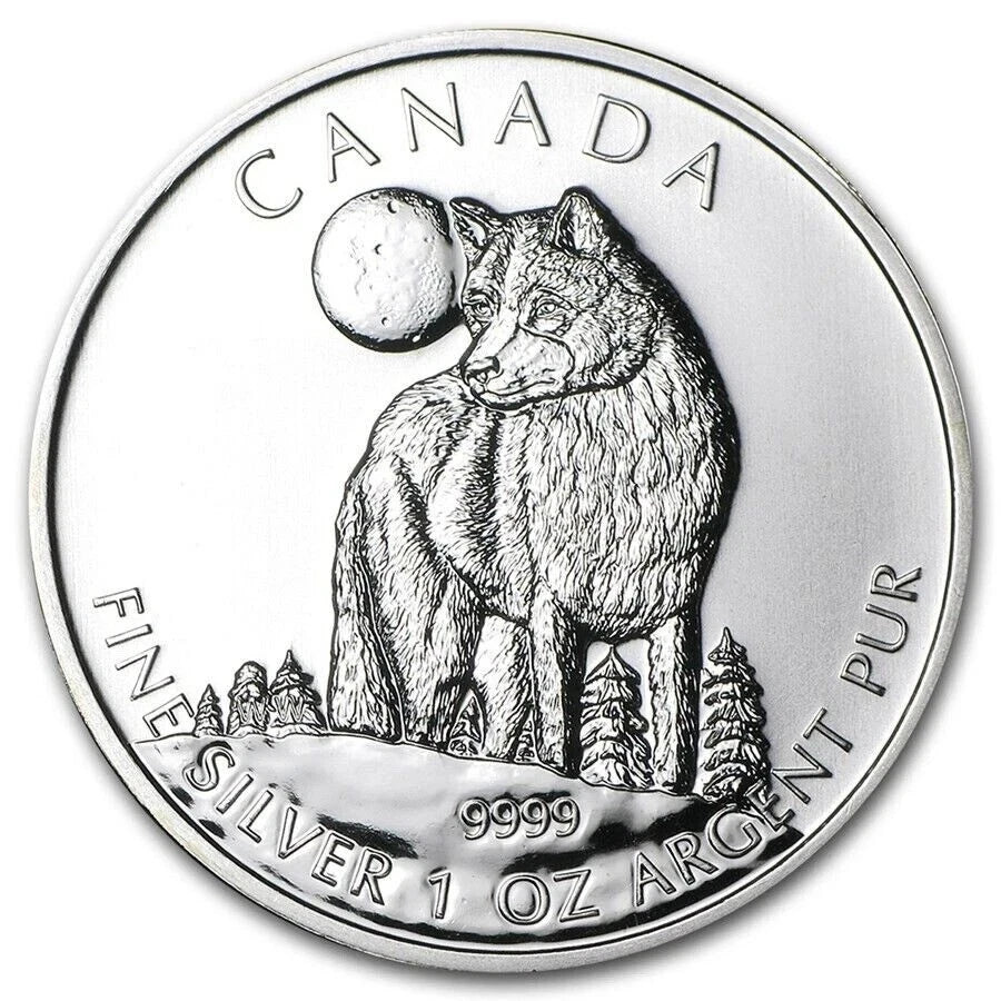 2011 Canada $5 Timber Wolf 1 Oz .9999 Pure Silver Coin