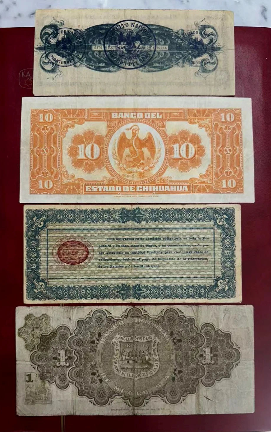 Mexico,1913–1914 Revolutionary period Banknote Collection 1,2,5,10 Pesos