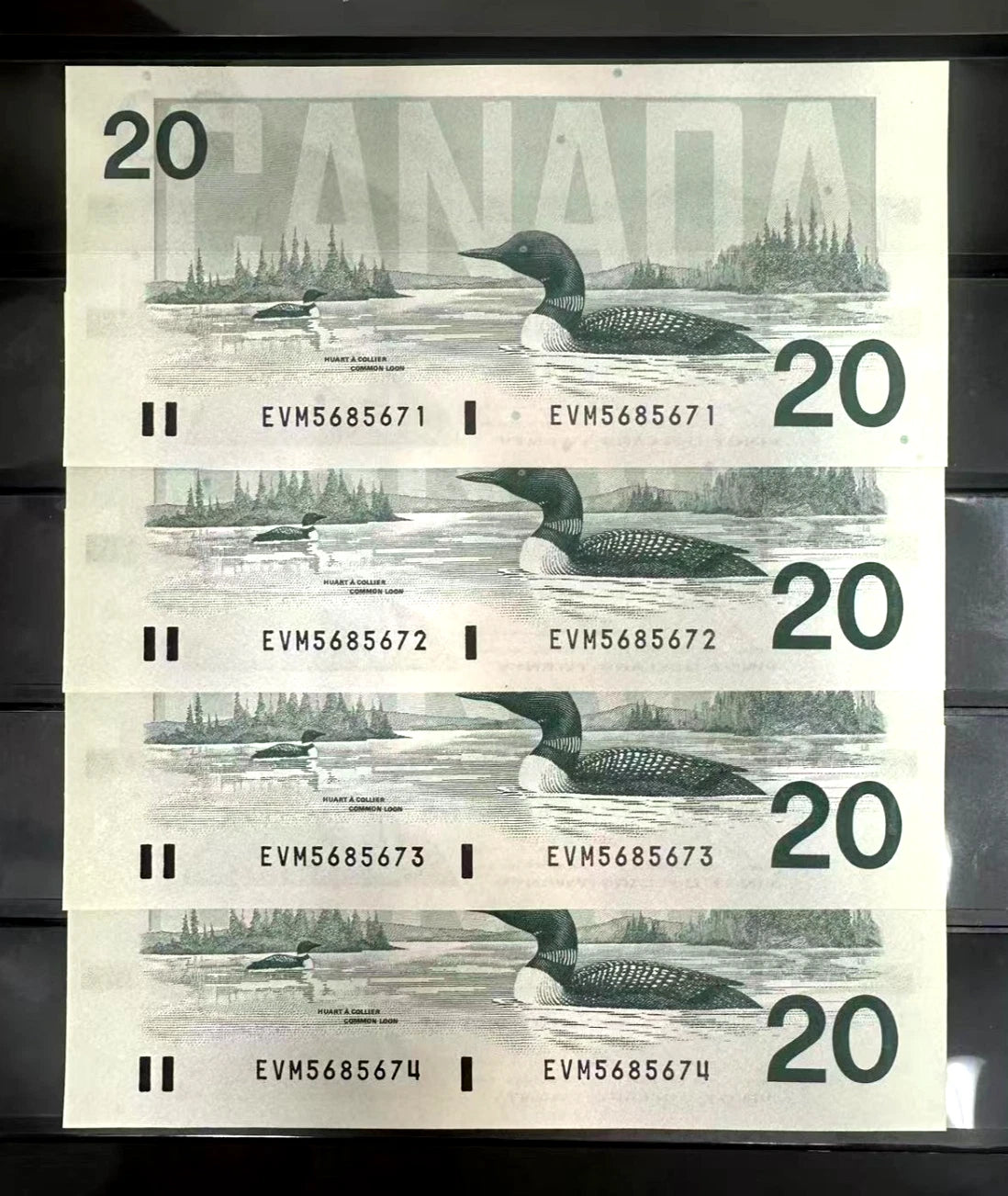 4 Consecutive 1991 Canada $20 Dollars EVM Choice UNC