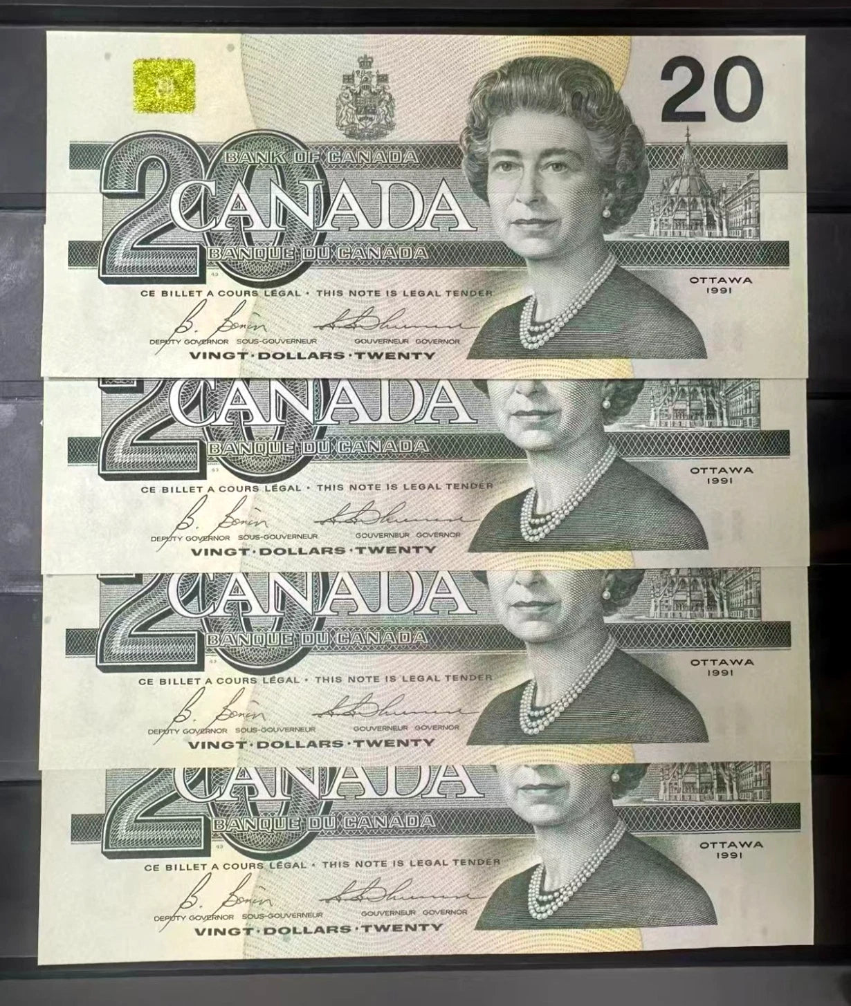 4 Consecutive 1991 Canada $20 Dollars EVM Choice UNC