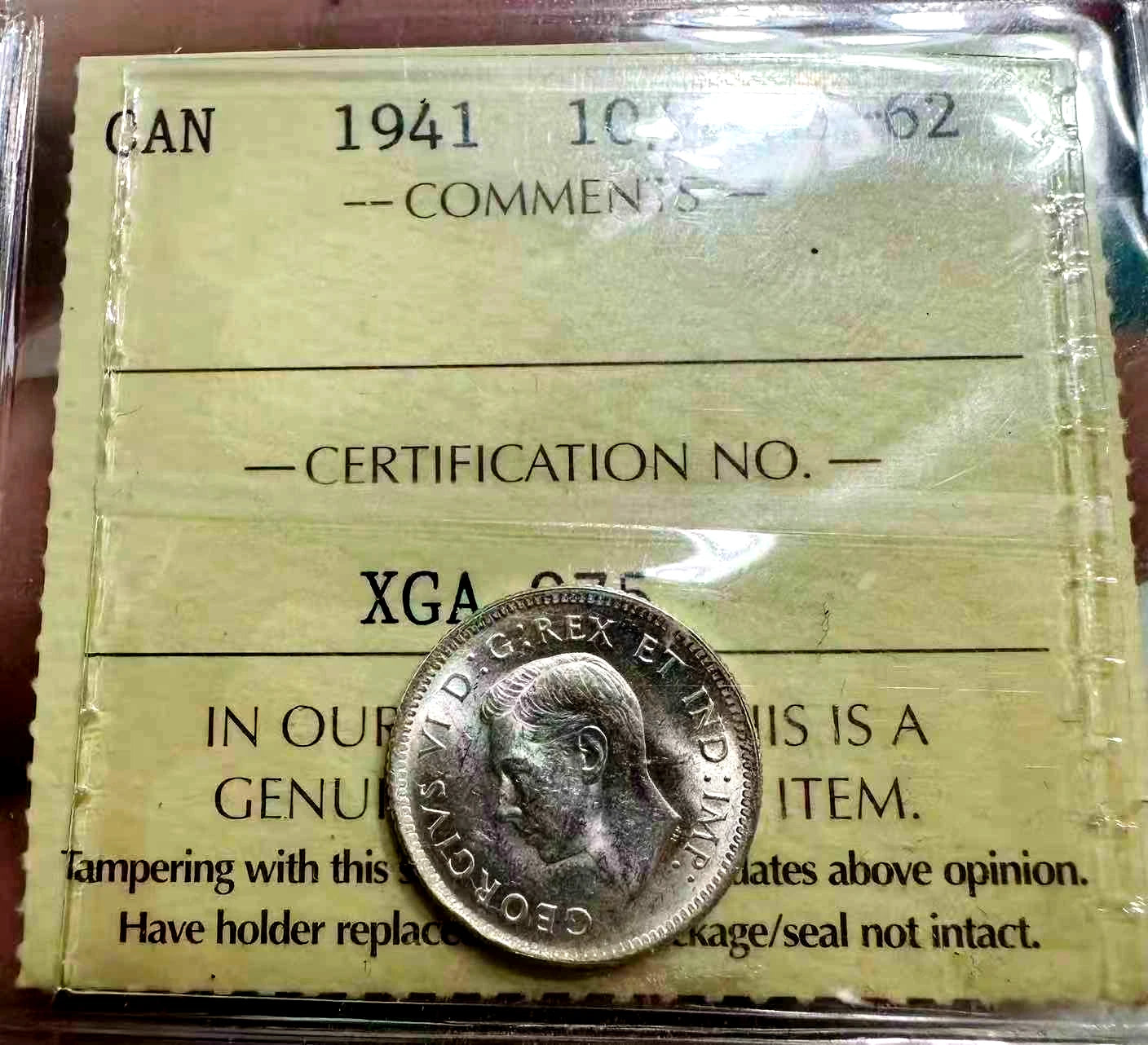 Canada 1941 10 Cents ICCS MS-62 stunning luster