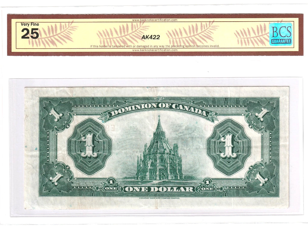 Dominion Of Canada 1923 $1 Dollar Banknote BCS VF25 Black Seal Group4 DC-25o