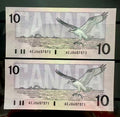 1989 Canada Birds Series $10 Dollar Consecutive Paper Money Prefix AEJ UNC