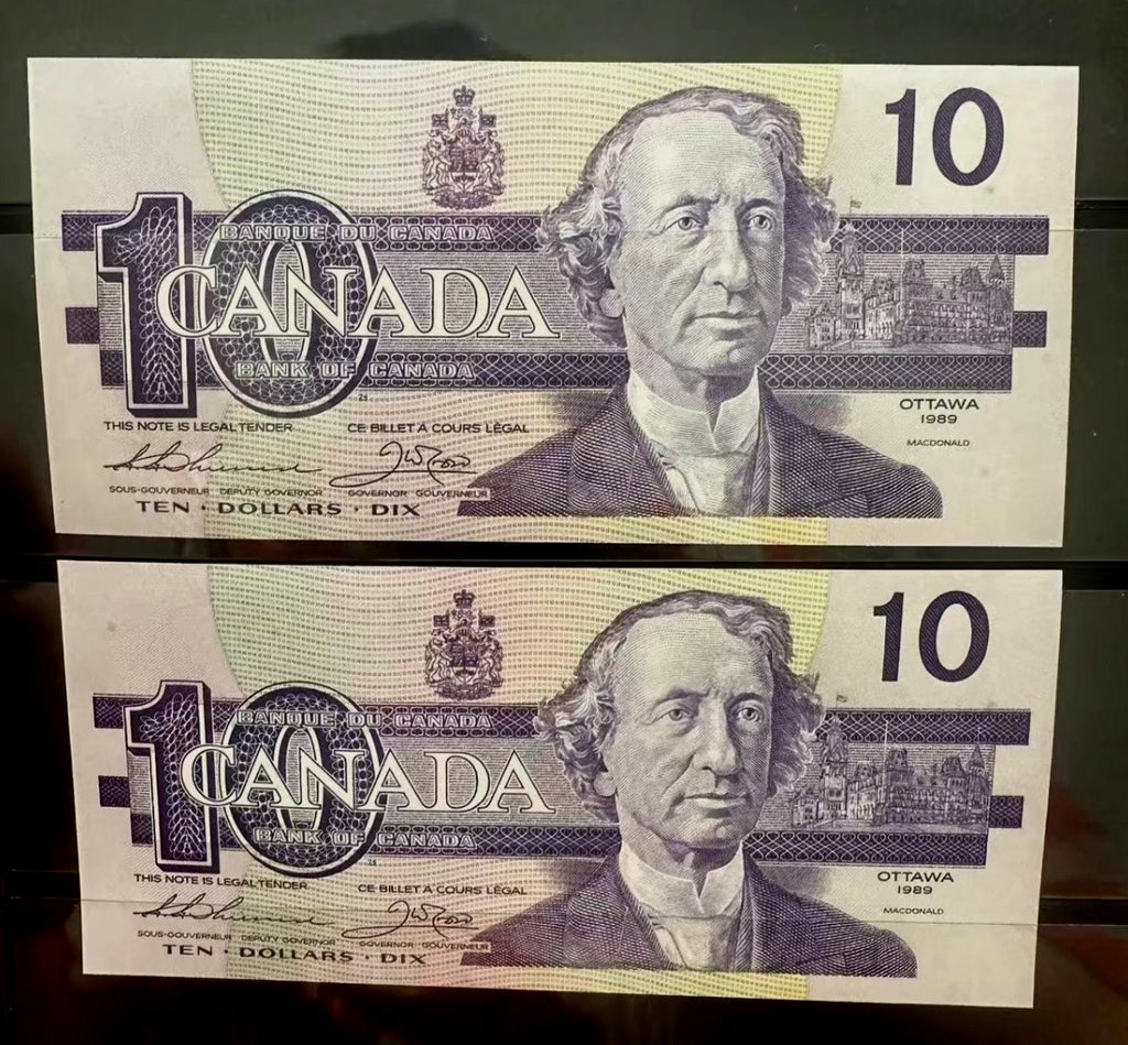 1989 Canada Birds Series $10 Dollar Consecutive Paper Money Prefix AEJ UNC