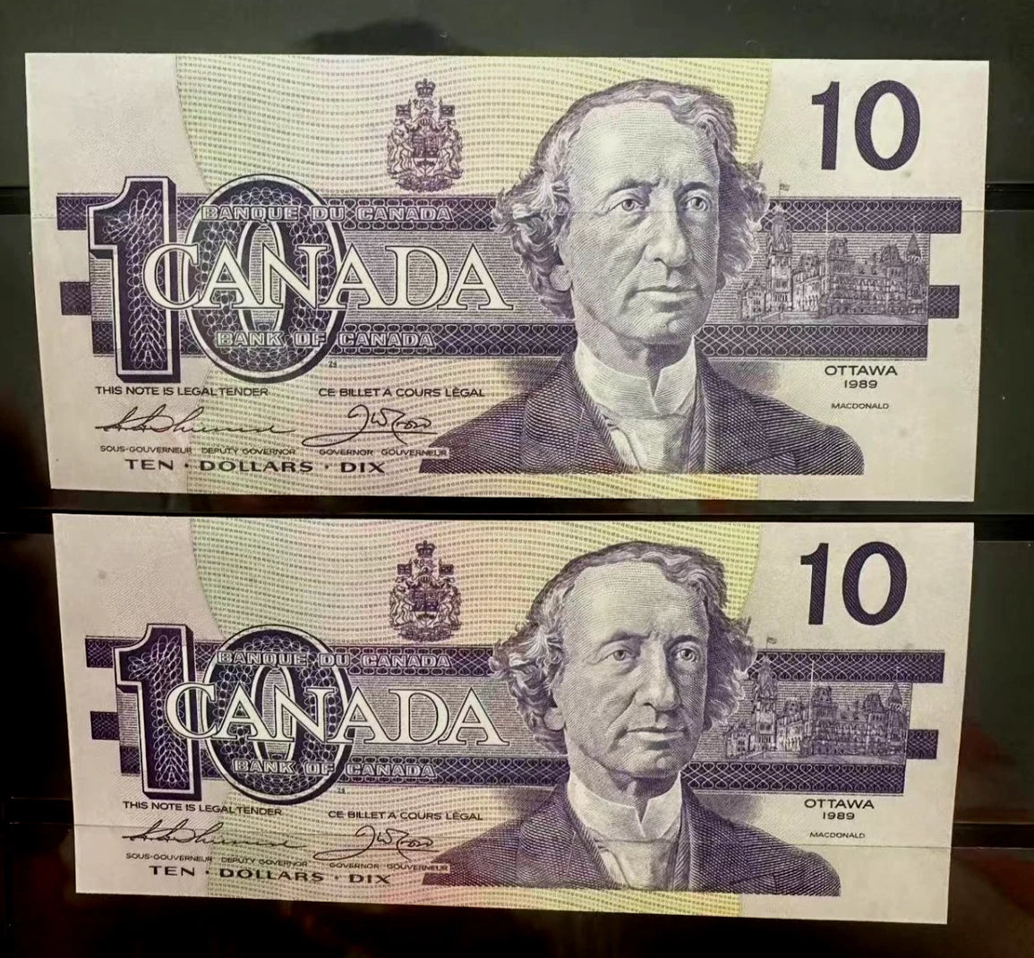 1989 Canada Birds Series $10 Dollar Consecutive Paper Money Prefix AEJ UNC